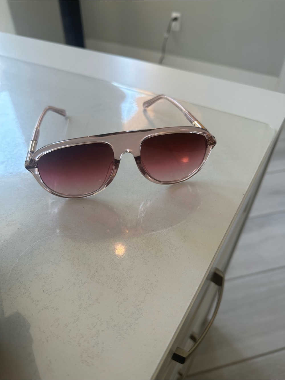 Quay Australia Transparent Pink Frame Sunglasses with Rose Gradient Lenses
